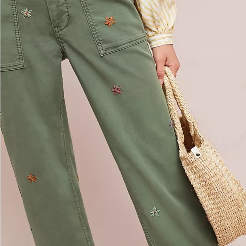 Anthropologie Embroidered Boyfriend Utility Pants — size 25